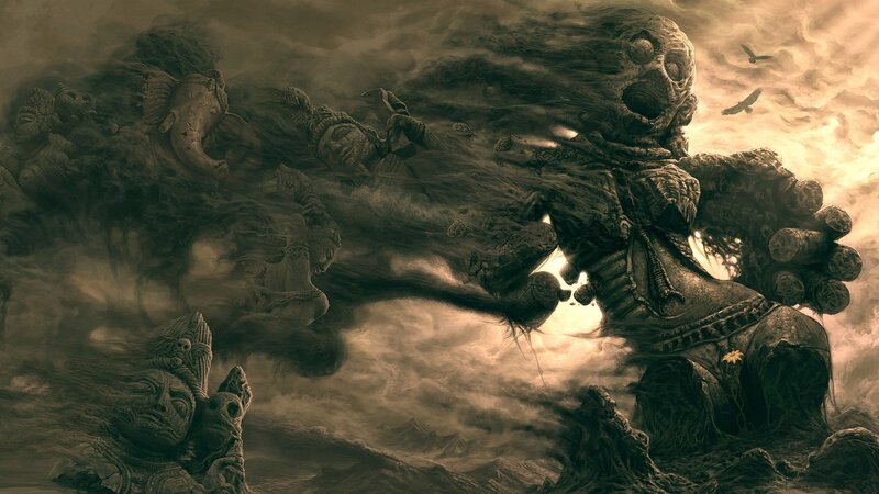 Giant Stone Monster — Brown, Dramatic, Digital Art, Statues