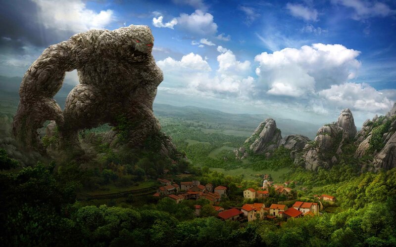 Giant Stone Monster — Green, Dramatic