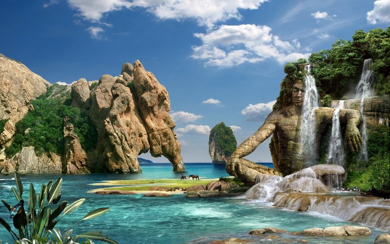 Giant Stone Statue — Blue, Serene