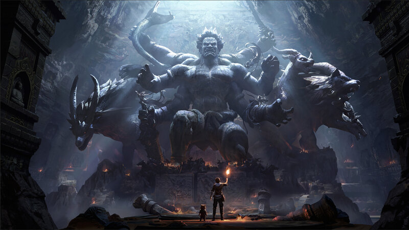 Giant Stone Statue — Gray, Dramatic, Night