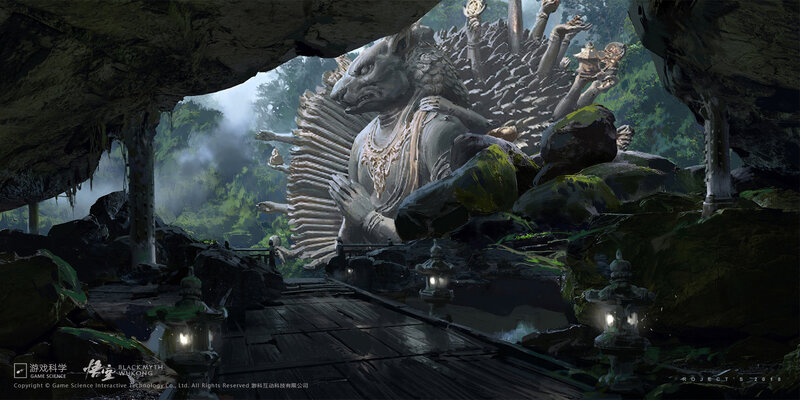 Giant Stone Statue in Cave