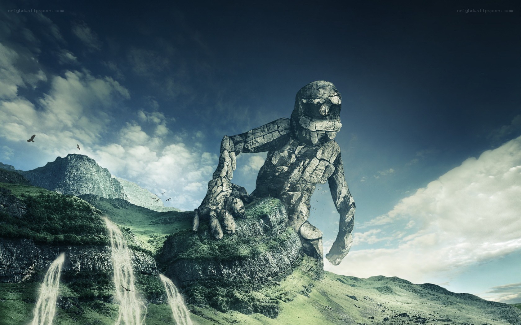giant stone statue in mountains