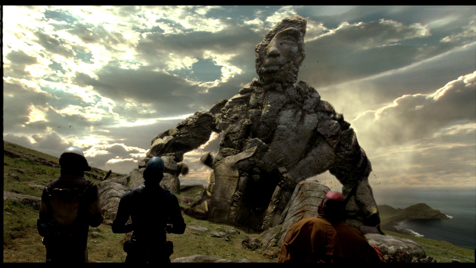 giant stone statue on cliff