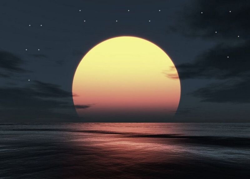 Giant Sun over Ocean