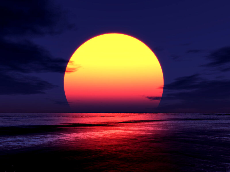 Giant Sun over Ocean — Yellow