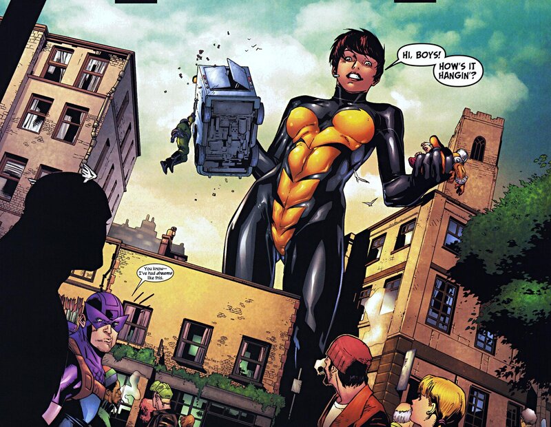 giant superhero in city