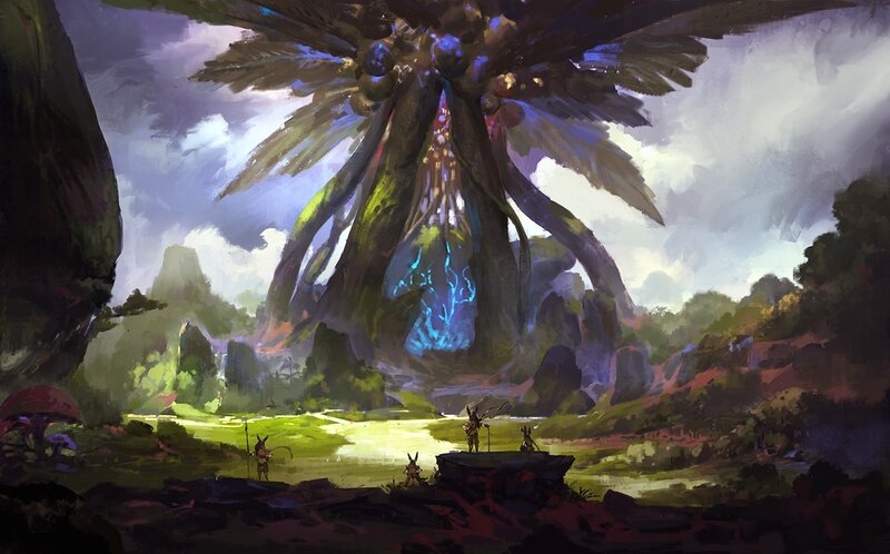 Giant Tree Creature — Green, Dramatic, Afternoon, Digital Art, Mushrooms