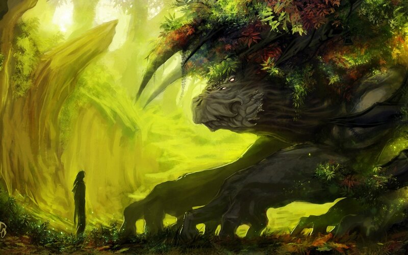 Giant Tree Creature — Green, Dramatic, Afternoon