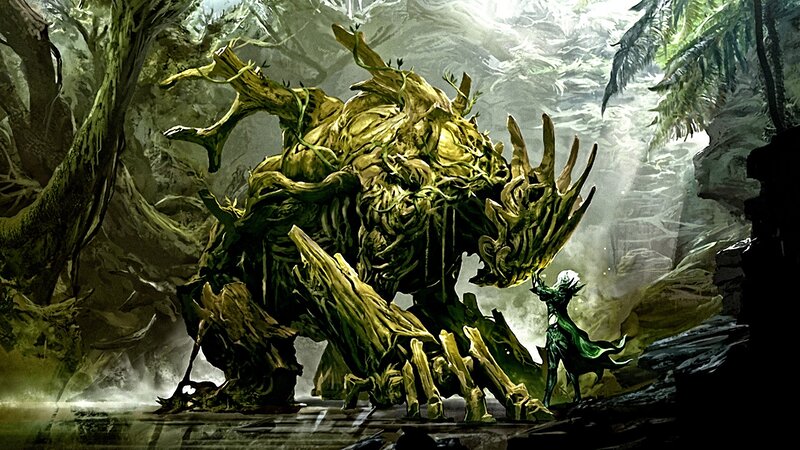 Giant Tree Creature — Green, Dramatic, Digital Art, Forest, Figure, Moss, Brown