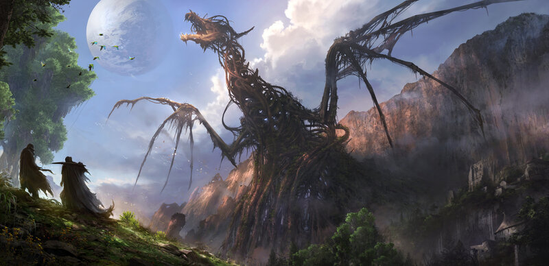 Giant Tree Dragon — Green, Dramatic