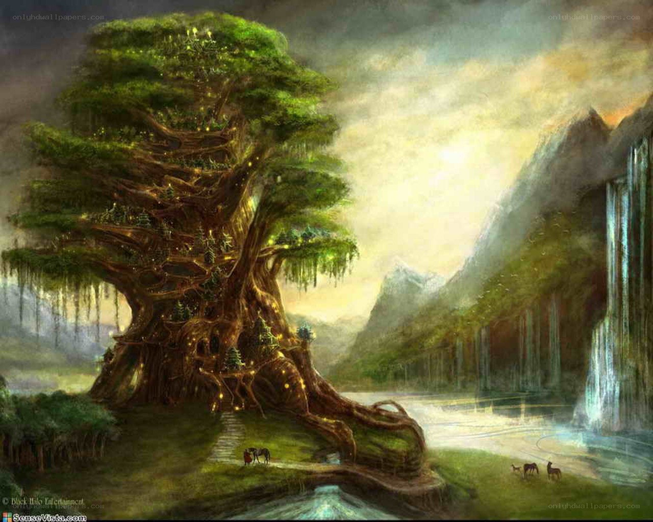 Giant tree in a fantasy landscape