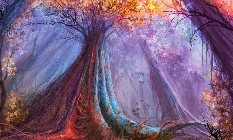 Giant Tree in Forest — Purple, Dreamy