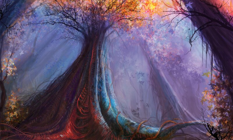 Giant Tree in Forest — Purple, Mystical, Autumn