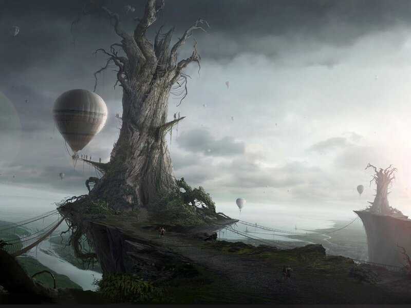 Giant Tree on Cliff — Gray