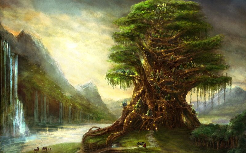giant tree village in mountains