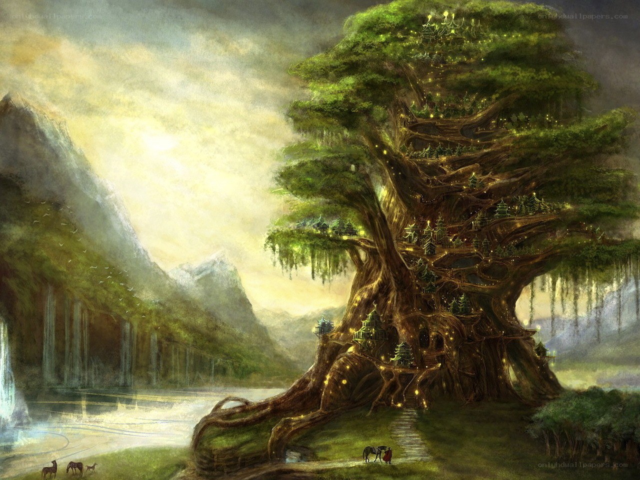 giant tree village landscape