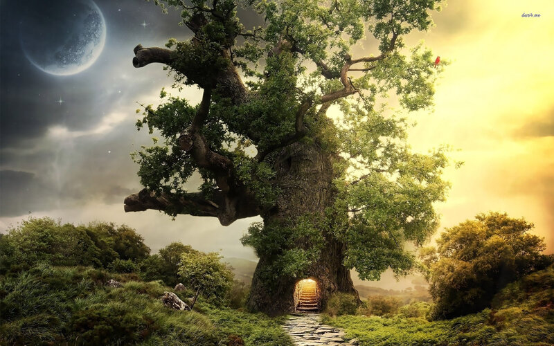 Giant Tree with Doorway — Green
