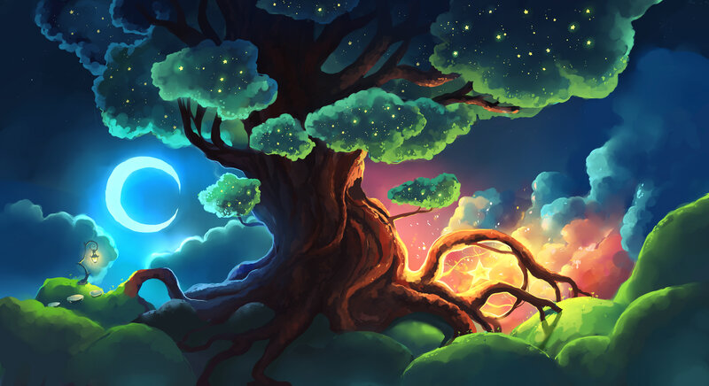 Giant Tree with Glowing Leaves — Green