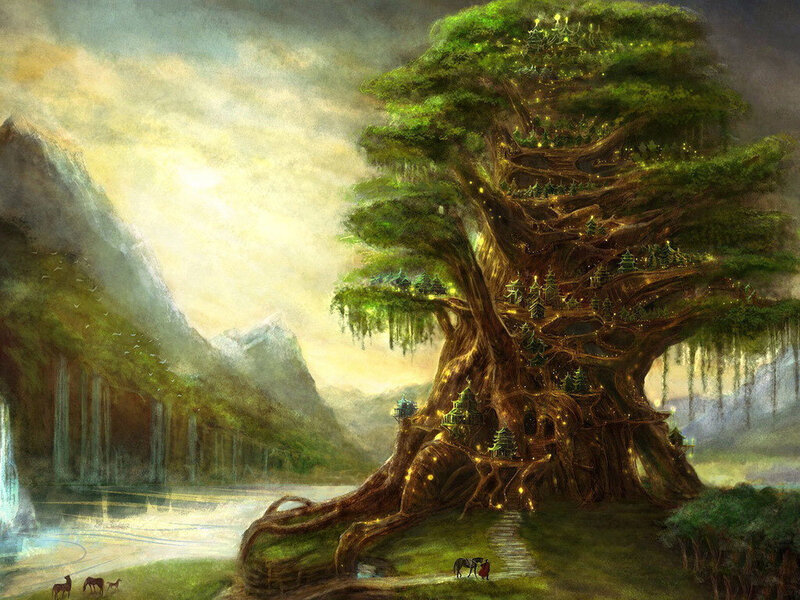 Giant tree with glowing village