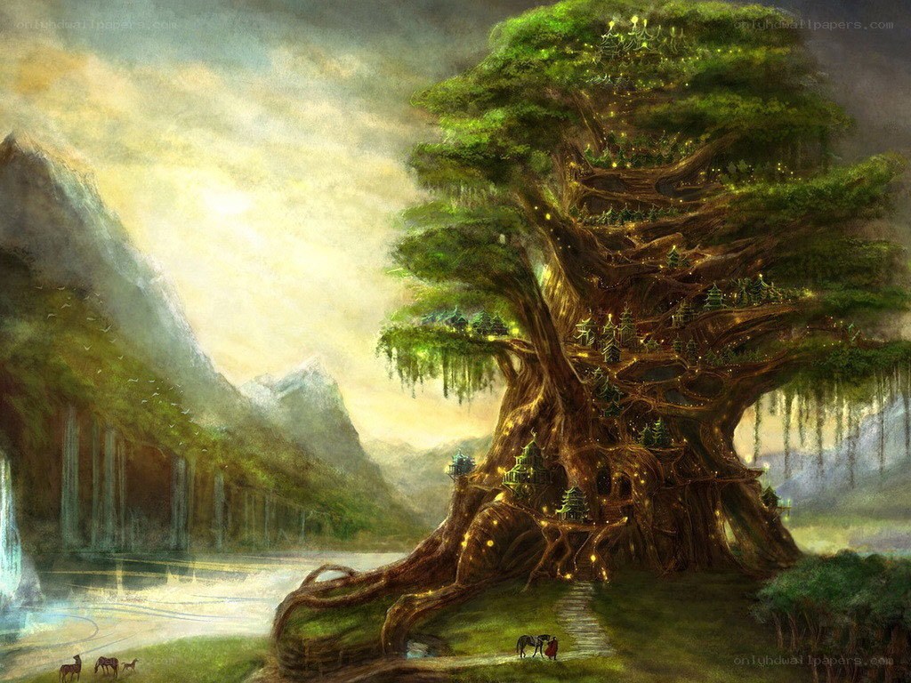 Giant tree with glowing village