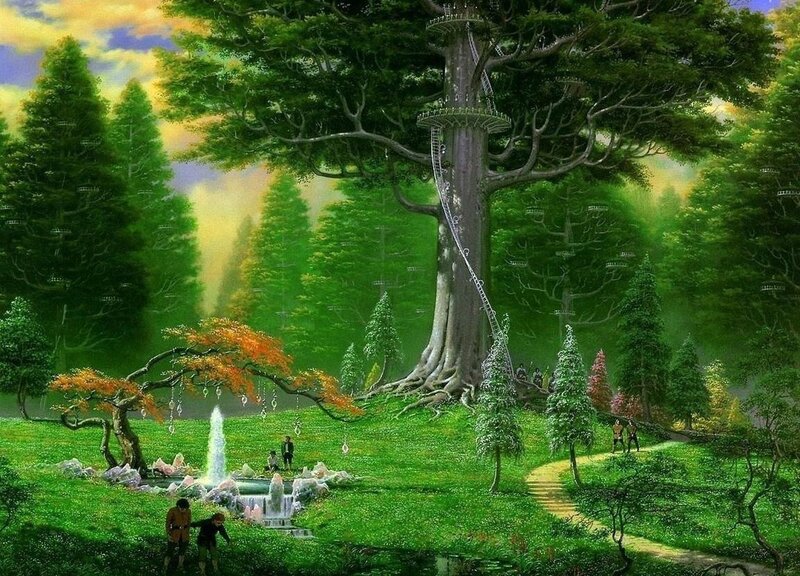 Giant Tree with Platforms — Green