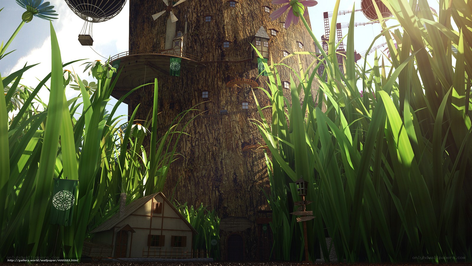 giant treehouse in a meadow