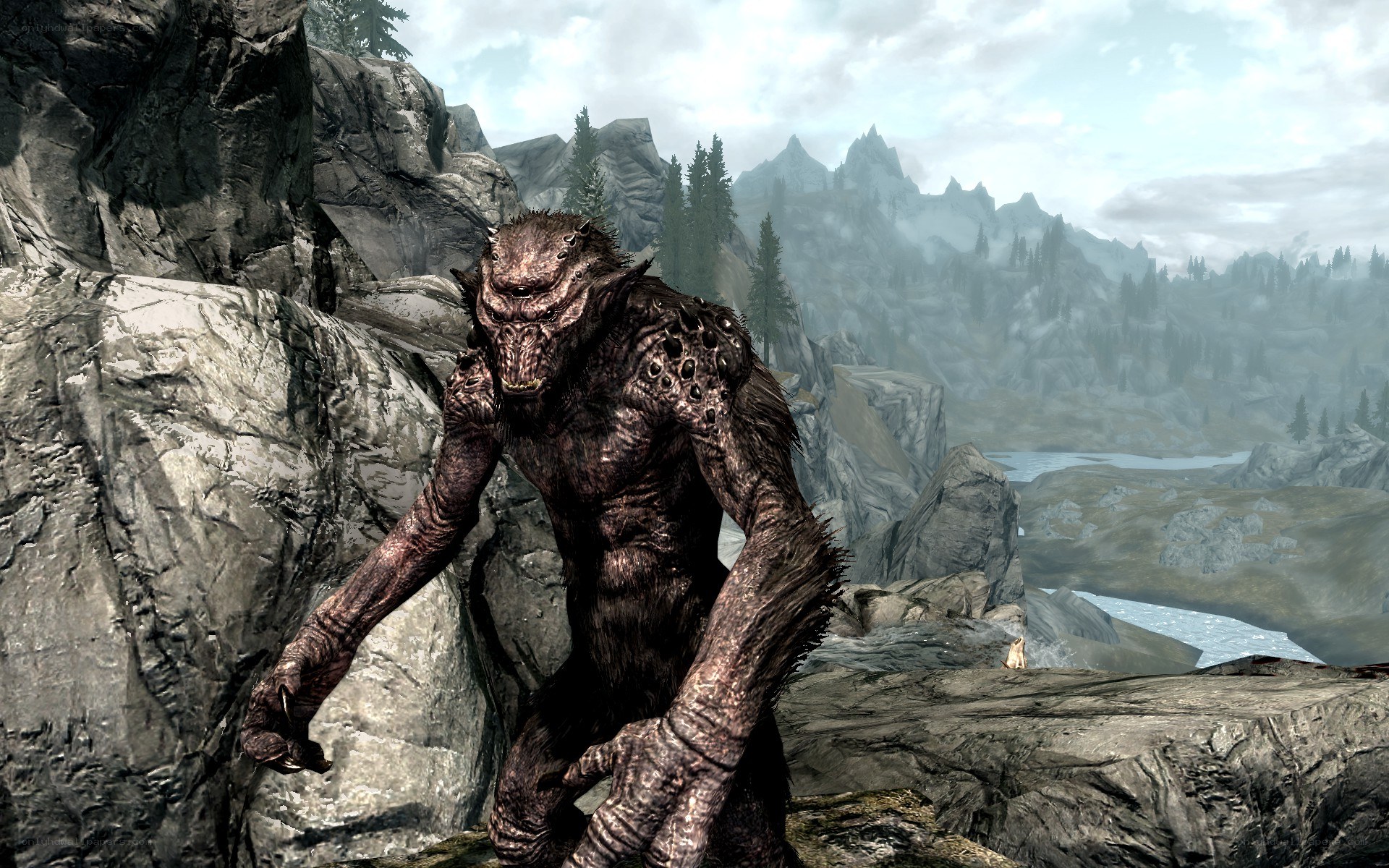 giant troll in mountain landscape