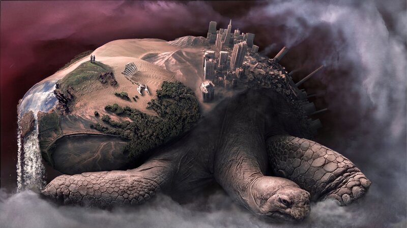 giant turtle carrying a world