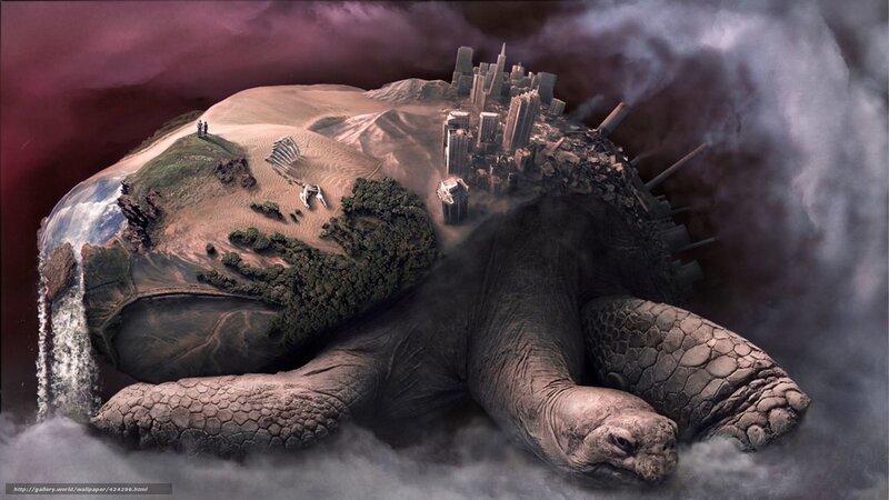 giant turtle carrying a world