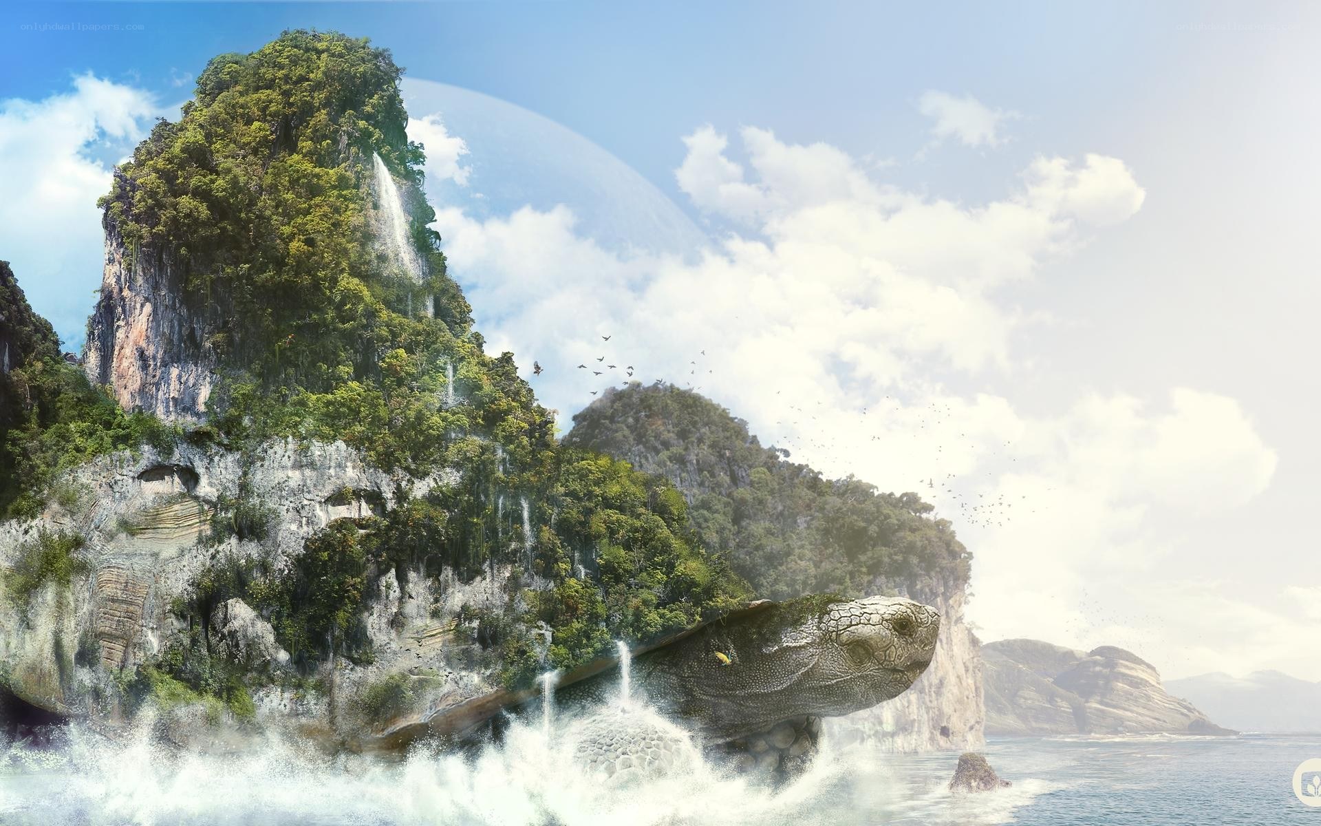 giant turtle island landscape