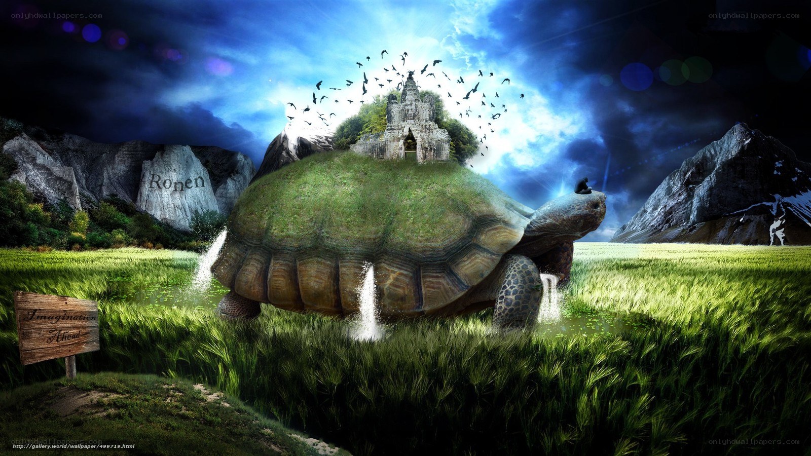 giant turtle with temple on back