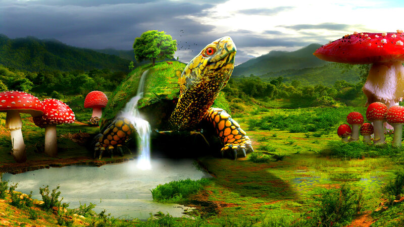Giant Turtle with Waterfall — Green