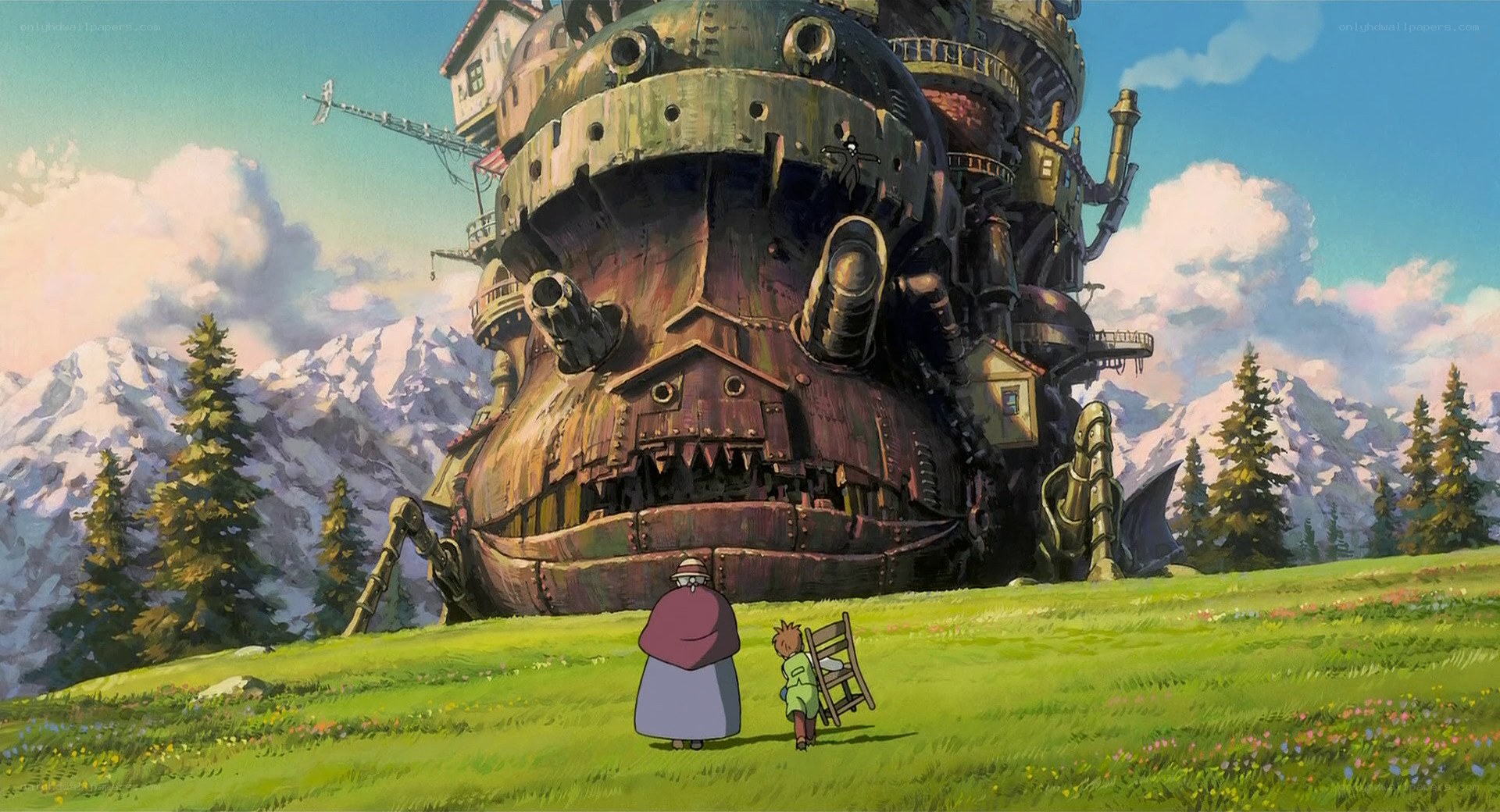 Giant walking machine in a field