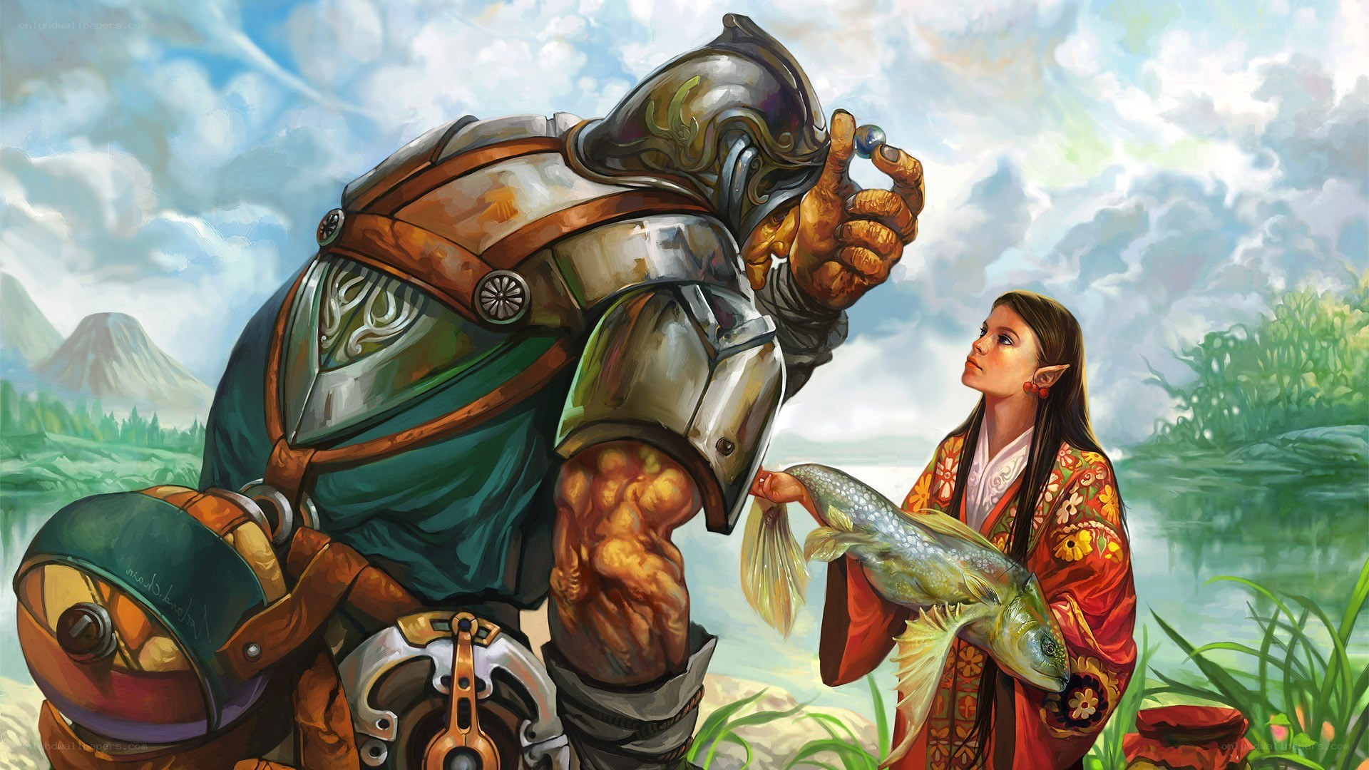 giant warrior and elf girl