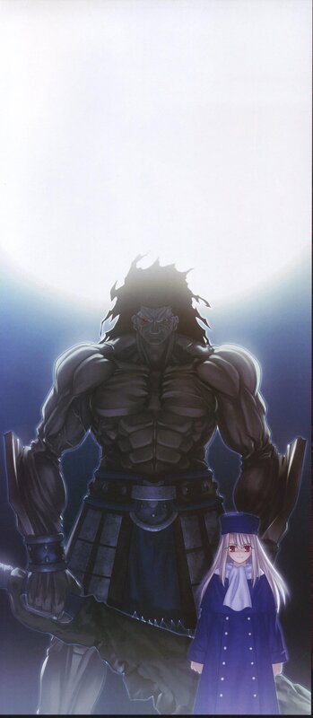 giant warrior and girl in moonlight