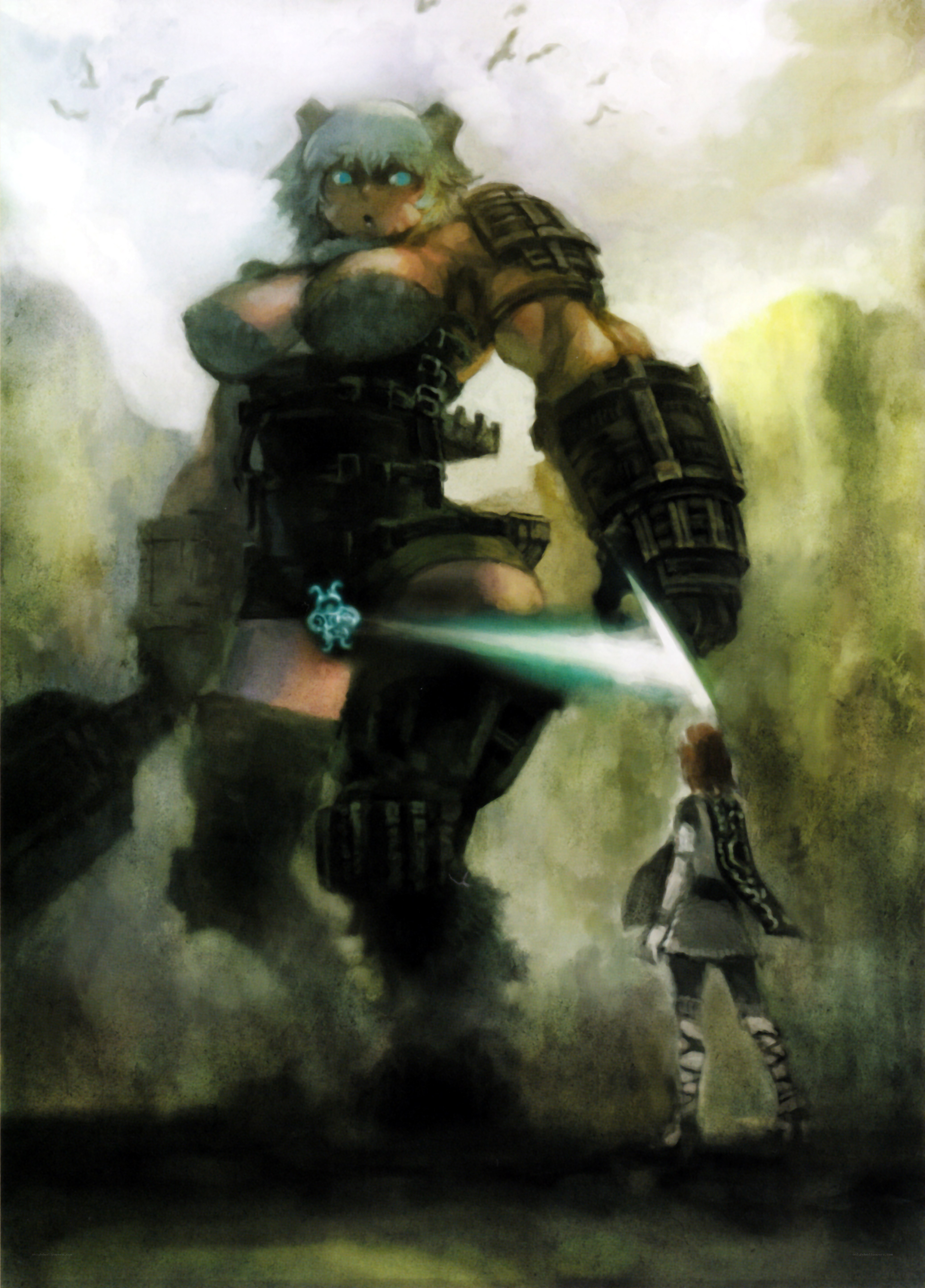 giant warrior confronts small figure
