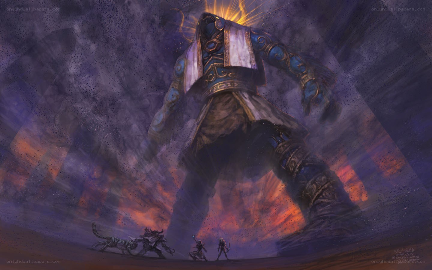 giant warrior facing adventurers