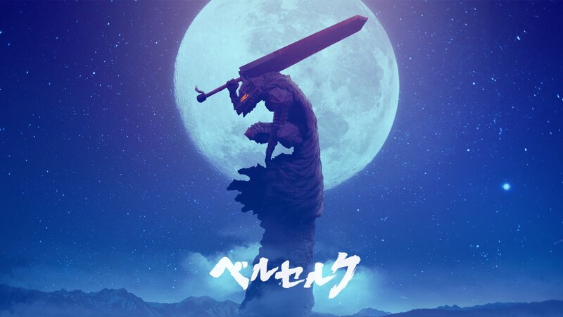 Giant Warrior Statue — Blue, Dramatic, Night