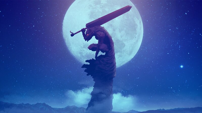 Giant Warrior Statue — Blue, Dramatic