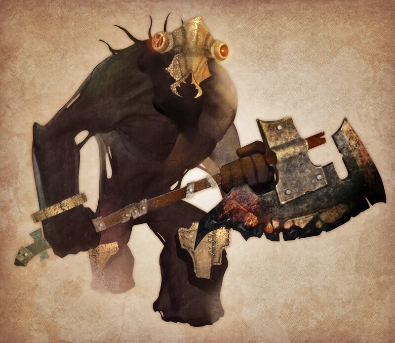 Giant Warrior with Axe — Brown, Dramatic