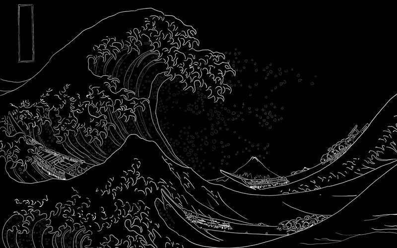 Giant Wave with Boats — Black, Dramatic
