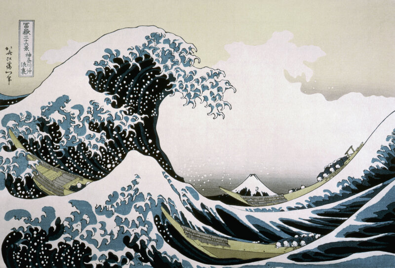 Giant Wave with Boats — Blue, Dramatic, Illustration, Mount Fuji