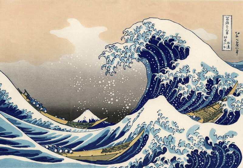 Giant Wave with Boats — Blue, Dramatic, Illustration, Mount Fuji, Waves