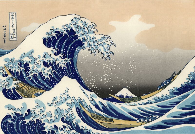 Giant Wave with Boats — Blue, Dramatic, Illustration, Mountain