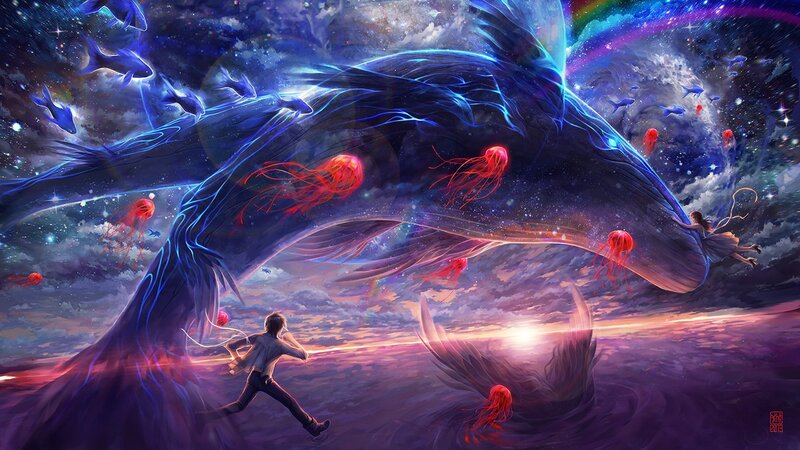 Giant Whale in Space — Blue, Fantastical