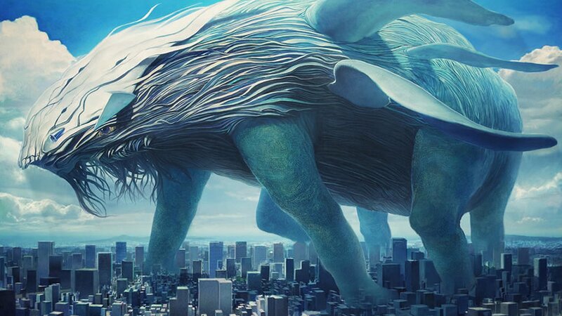 giant whale monster in city