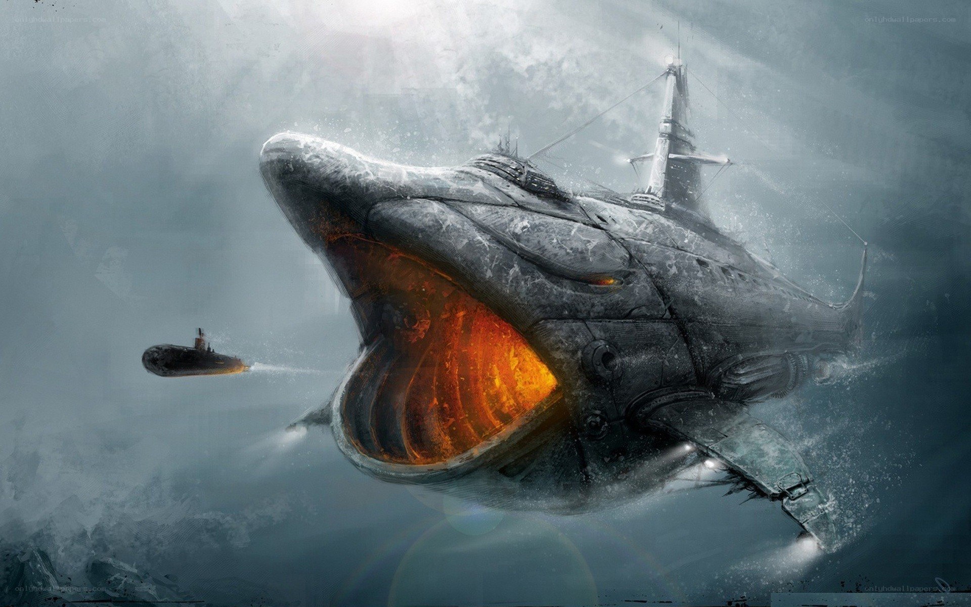 giant whale submarine attacks ship
