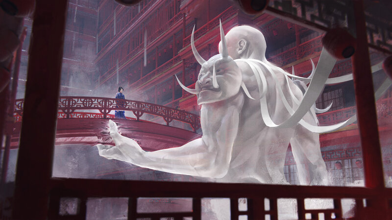 Giant White Demon Statue