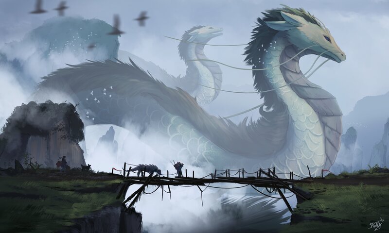 Giant White Dragon — Gray, Dramatic