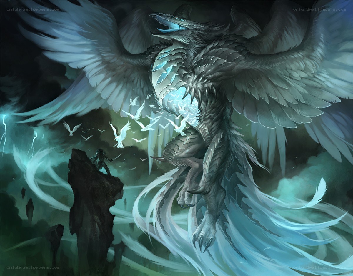 Giant white dragon in storm